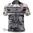 1stScotland Clothing - Houldsworth Family Crest Polo Shirt Scottish Fold Cat and Thistle Drawing Style A7