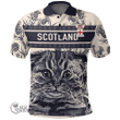 1stScotland Clothing - Durward Family Crest Polo Shirt Scottish Fold Cat and Thistle Drawing Style A7