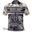 1stScotland Clothing - Glegg Family Crest Polo Shirt Scottish Fold Cat and Thistle Drawing Style A7