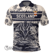 1stScotland Clothing - Jopp Family Crest Polo Shirt Scottish Fold Cat and Thistle Drawing Style A7