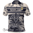 1stScotland Clothing - Halyburton or Haliburton Family Crest Polo Shirt Scottish Fold Cat and Thistle Drawing Style A7