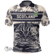 1stScotland Clothing - Don Family Crest Polo Shirt Scottish Fold Cat and Thistle Drawing Style A7