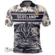 1stScotland Clothing - Gillis Family Crest Polo Shirt Scottish Fold Cat and Thistle Drawing Style A7