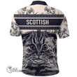 1stScotland Clothing - Hyslop Family Crest Polo Shirt Scottish Fold Cat and Thistle Drawing Style A7