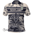 1stScotland Clothing - Hyslop Family Crest Polo Shirt Scottish Fold Cat and Thistle Drawing Style A7