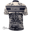 1stScotland Clothing - Innes Family Crest Polo Shirt Scottish Fold Cat and Thistle Drawing Style A7