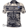 1stScotland Clothing - Grosett Family Crest Polo Shirt Scottish Fold Cat and Thistle Drawing Style A7