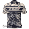 1stScotland Clothing - Greenlees Family Crest Polo Shirt Scottish Fold Cat and Thistle Drawing Style A7