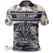 1stScotland Clothing - Ged Family Crest Polo Shirt Scottish Fold Cat and Thistle Drawing Style A7