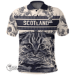 1stScotland Clothing - Glendinning Family Crest Polo Shirt Scottish Fold Cat and Thistle Drawing Style A7