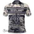 1stScotland Clothing - Gourlay Family Crest Polo Shirt Scottish Fold Cat and Thistle Drawing Style A7