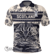 1stScotland Clothing - Hogg Family Crest Polo Shirt Scottish Fold Cat and Thistle Drawing Style A7