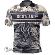 1stScotland Clothing - Gilchrist Family Crest Polo Shirt Scottish Fold Cat and Thistle Drawing Style A7