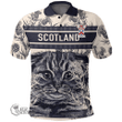 1stScotland Clothing - Forsyth Family Crest Polo Shirt Scottish Fold Cat and Thistle Drawing Style A7