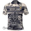 1stScotland Clothing - Fernie Family Crest Polo Shirt Scottish Fold Cat and Thistle Drawing Style A7