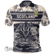 1stScotland Clothing - MacNeil or MacNeill Family Crest Polo Shirt Scottish Fold Cat and Thistle Drawing Style A7