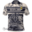 1stScotland Clothing - Learmonth Family Crest Polo Shirt Scottish Fold Cat and Thistle Drawing Style A7