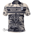 1stScotland Clothing - Knight Family Crest Polo Shirt Scottish Fold Cat and Thistle Drawing Style A7