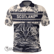 1stScotland Clothing - Loudon or Loudoun Family Crest Polo Shirt Scottish Fold Cat and Thistle Drawing Style A7