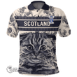 1stScotland Clothing - Inglis Family Crest Polo Shirt Scottish Fold Cat and Thistle Drawing Style A7