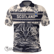1stScotland Clothing - Justice Family Crest Polo Shirt Scottish Fold Cat and Thistle Drawing Style A7
