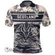 1stScotland Clothing - Jamieson Family Crest Polo Shirt Scottish Fold Cat and Thistle Drawing Style A7