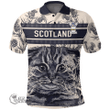 1stScotland Clothing - Fountain Family Crest Polo Shirt Scottish Fold Cat and Thistle Drawing Style A7