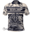 1stScotland Clothing - Gayre Family Crest Polo Shirt Scottish Fold Cat and Thistle Drawing Style A7