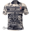 1stScotland Clothing - Doeg Family Crest Polo Shirt Scottish Fold Cat and Thistle Drawing Style A7