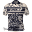 1stScotland Clothing - Fairfowl Family Crest Polo Shirt Scottish Fold Cat and Thistle Drawing Style A7