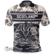 1stScotland Clothing - Ramsay Family Crest Polo Shirt Scottish Fold Cat and Thistle Drawing Style A7