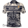 1stScotland Clothing - MacLachlan Family Crest Polo Shirt Scottish Fold Cat and Thistle Drawing Style A7