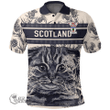 1stScotland Clothing - Ronald Family Crest Polo Shirt Scottish Fold Cat and Thistle Drawing Style A7