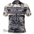 1stScotland Clothing - Lidderdale Family Crest Polo Shirt Scottish Fold Cat and Thistle Drawing Style A7