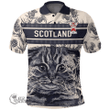 1stScotland Clothing - Main Family Crest Polo Shirt Scottish Fold Cat and Thistle Drawing Style A7