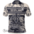 1stScotland Clothing - Murdoch Family Crest Polo Shirt Scottish Fold Cat and Thistle Drawing Style A7