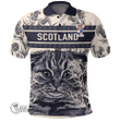 1stScotland Clothing - Ritchie Family Crest Polo Shirt Scottish Fold Cat and Thistle Drawing Style A7