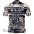1stScotland Clothing - Ogston Family Crest Polo Shirt Scottish Fold Cat and Thistle Drawing Style A7