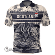 1stScotland Clothing - Paul Family Crest Polo Shirt Scottish Fold Cat and Thistle Drawing Style A7