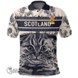 1stScotland Clothing - Orme Family Crest Polo Shirt Scottish Fold Cat and Thistle Drawing Style A7