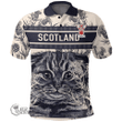 1stScotland Clothing - Melville Family Crest Polo Shirt Scottish Fold Cat and Thistle Drawing Style A7