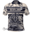 1stScotland Clothing - Morehead Family Crest Polo Shirt Scottish Fold Cat and Thistle Drawing Style A7