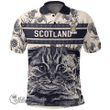1stScotland Clothing - Low Family Crest Polo Shirt Scottish Fold Cat and Thistle Drawing Style A7