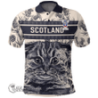 1stScotland Clothing - Pillans Family Crest Polo Shirt Scottish Fold Cat and Thistle Drawing Style A7