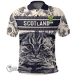 1stScotland Clothing - Libberton Family Crest Polo Shirt Scottish Fold Cat and Thistle Drawing Style A7