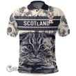 1stScotland Clothing - Langton Family Crest Polo Shirt Scottish Fold Cat and Thistle Drawing Style A7