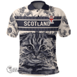 1stScotland Clothing - MacCombie Family Crest Polo Shirt Scottish Fold Cat and Thistle Drawing Style A7