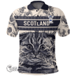 1stScotland Clothing - Monypenny Family Crest Polo Shirt Scottish Fold Cat and Thistle Drawing Style A7