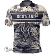1stScotland Clothing - MacMillan Family Crest Polo Shirt Scottish Fold Cat and Thistle Drawing Style A7