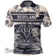1stScotland Clothing - Laweston Family Crest Polo Shirt Scottish Fold Cat and Thistle Drawing Style A7